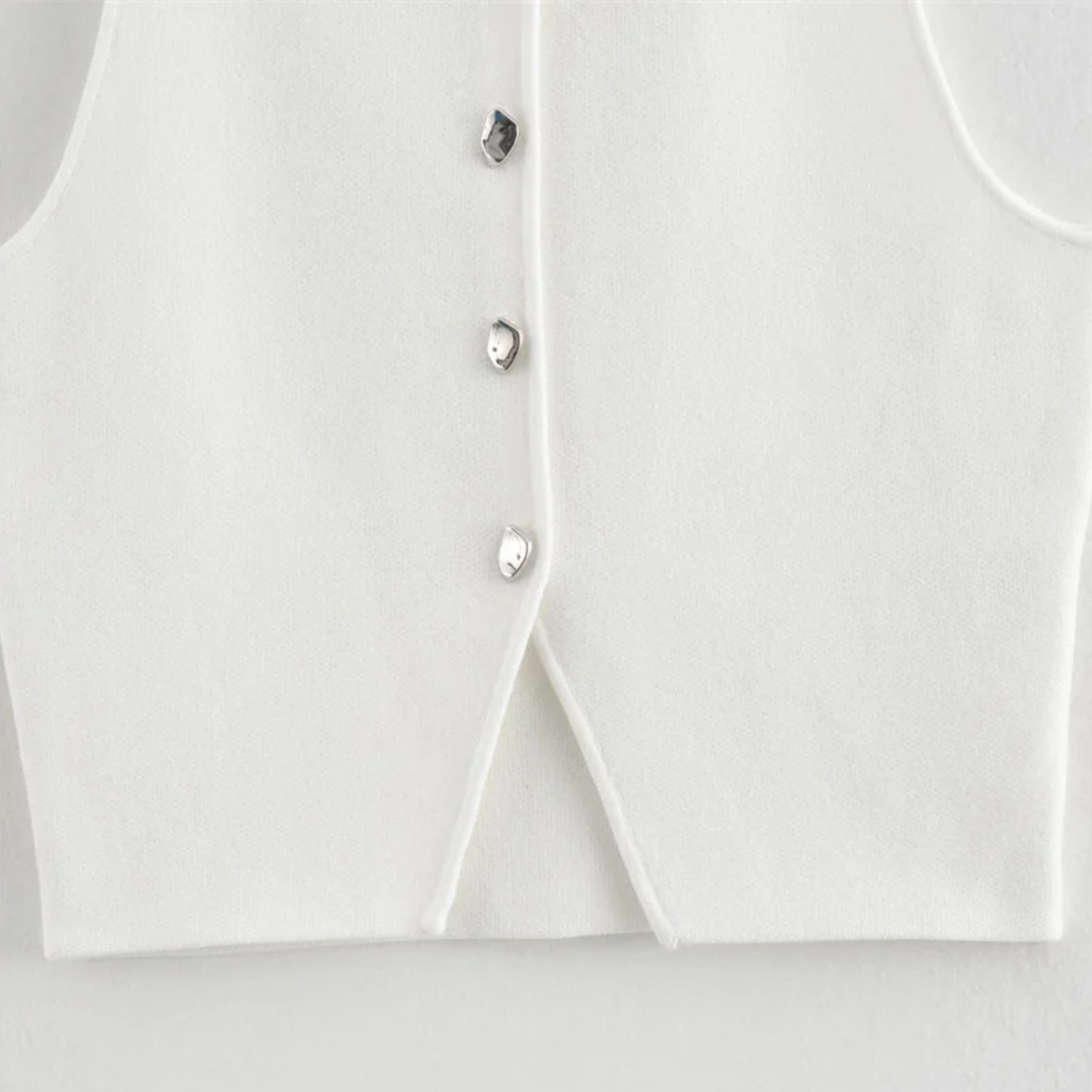 Chloe | White Cropped Sleeveless Knit Vest with Buttons