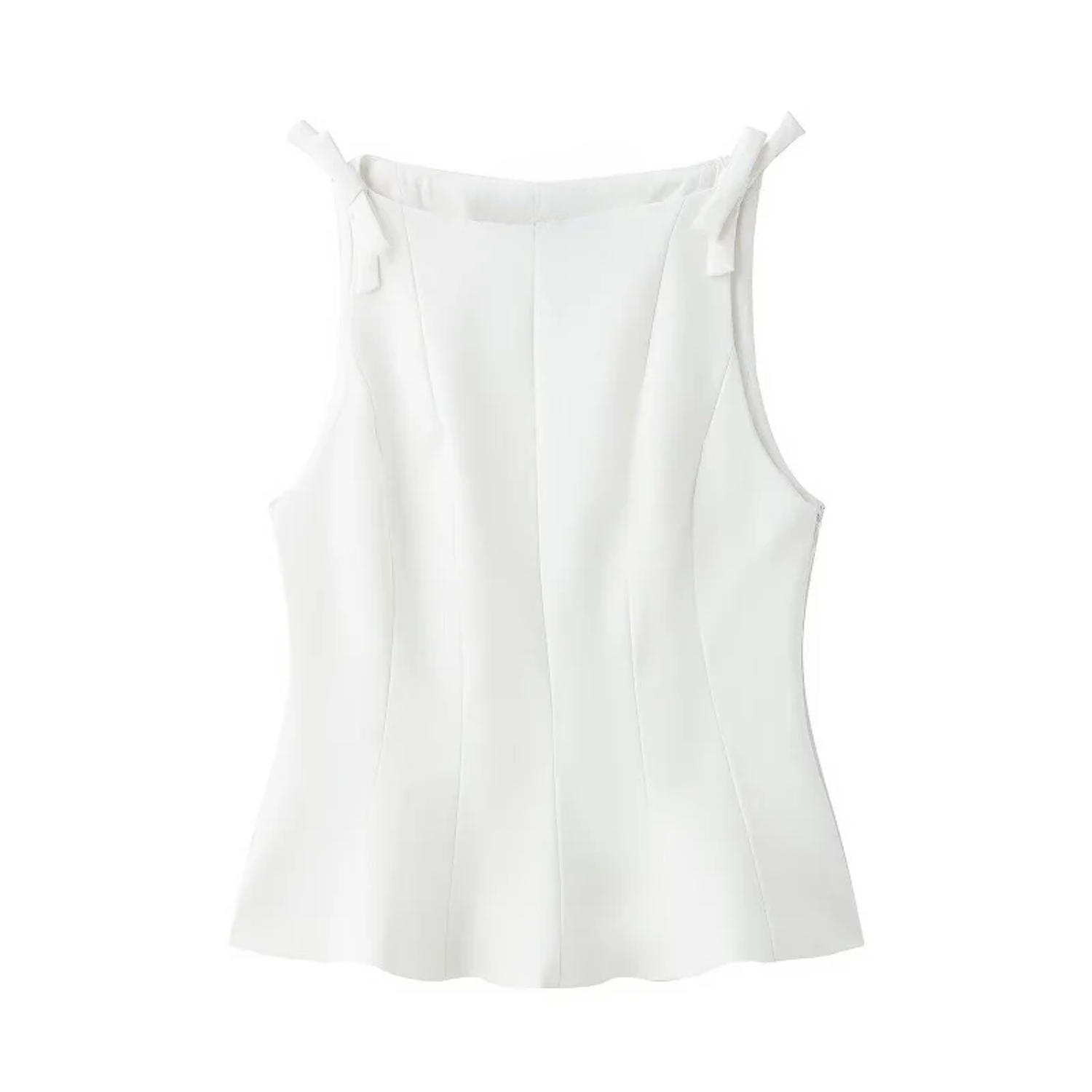 Grace | White Bow Pleated Off Shoulder Sleeveless Top