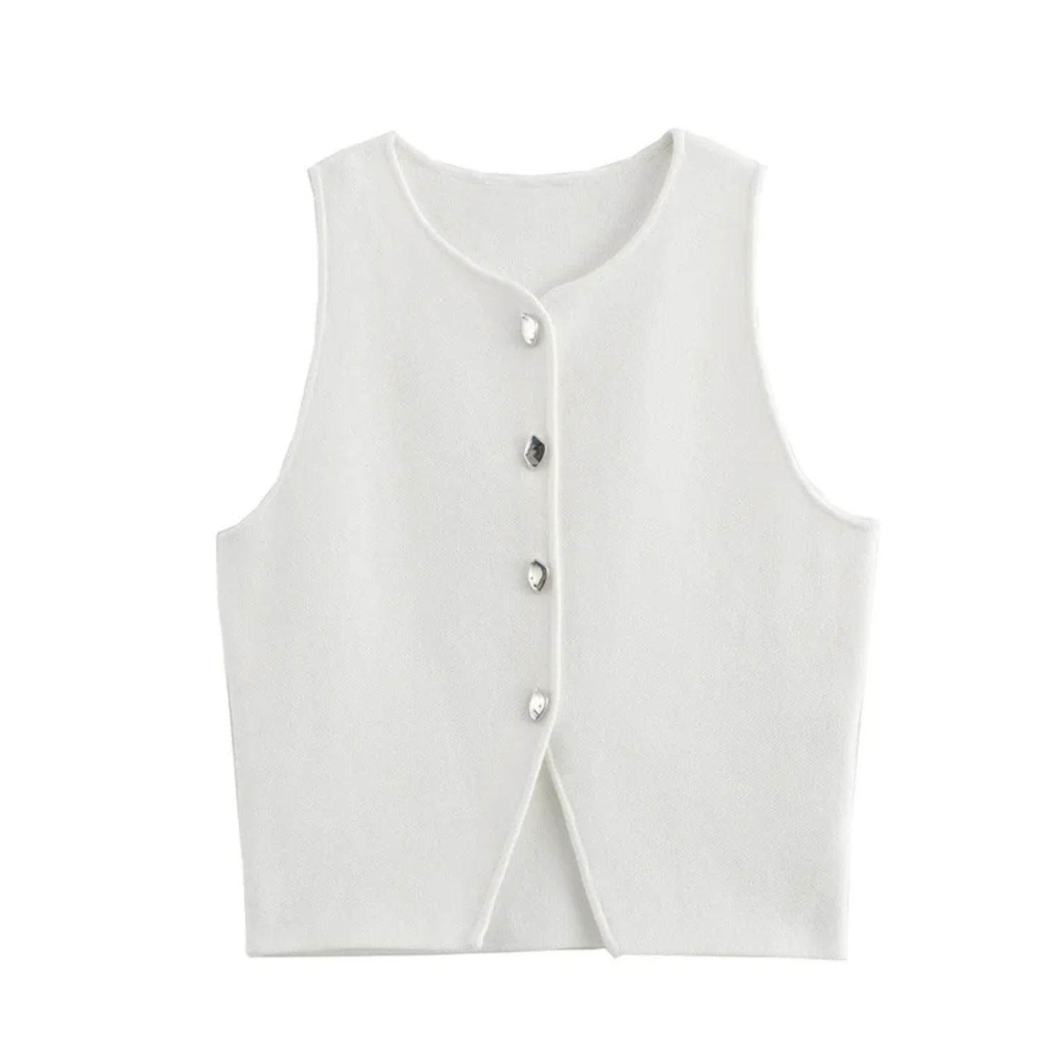Chloe | White Cropped Sleeveless Knit Vest with Buttons