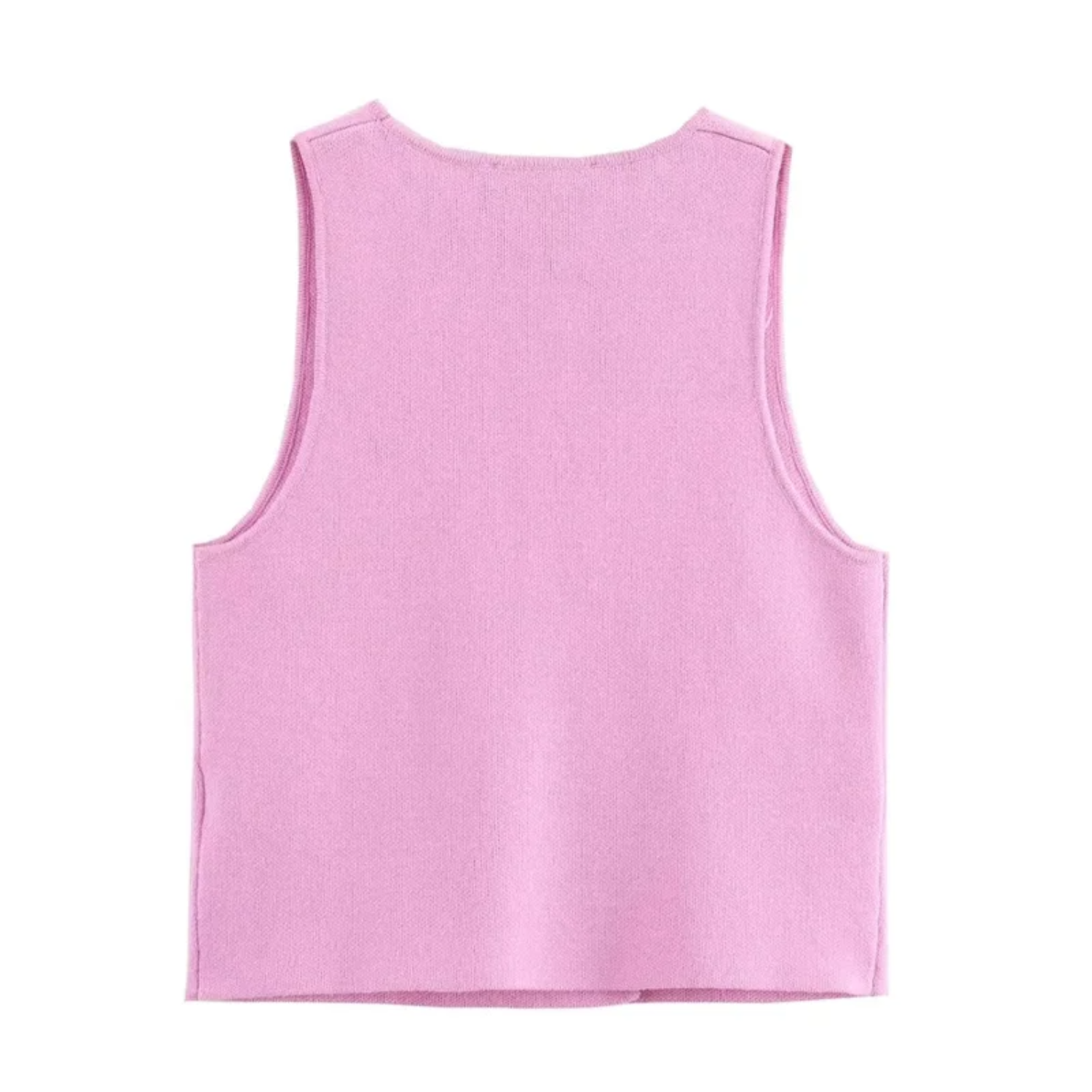Ruby | Pink Cropped Knit Sleeveless Vest with Double Breasted Front