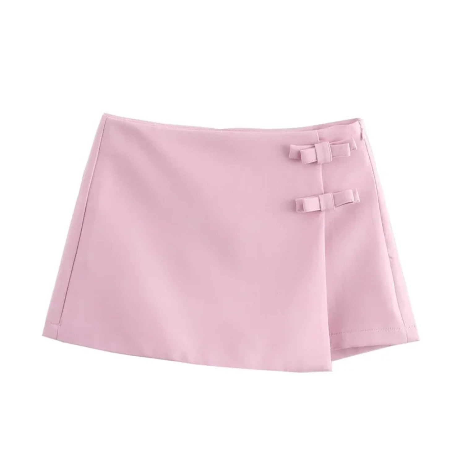 Lily | Pink and White Bow Skort with Slit High Waist