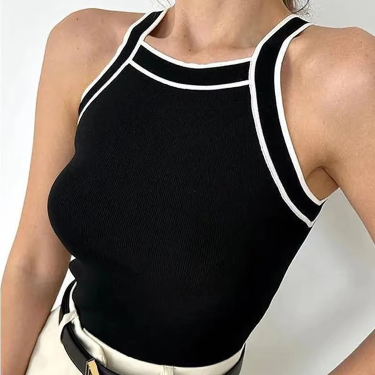 Maya | Black Knitted Cropped Tank Top