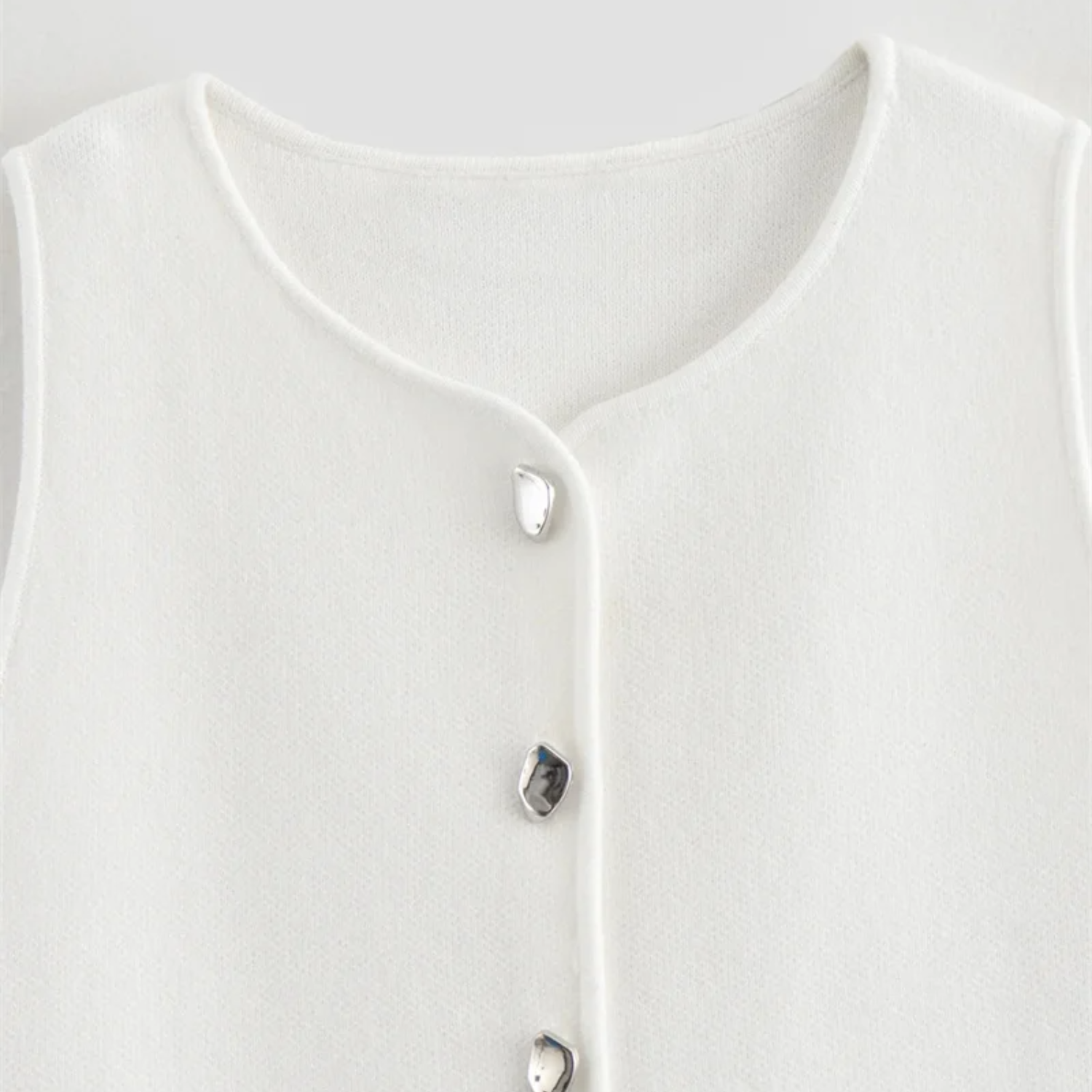 Chloe | White Cropped Sleeveless Knit Vest with Buttons