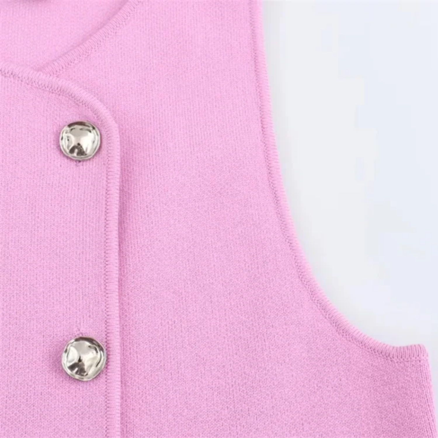 Ruby | Pink Cropped Knit Sleeveless Vest with Double Breasted Front