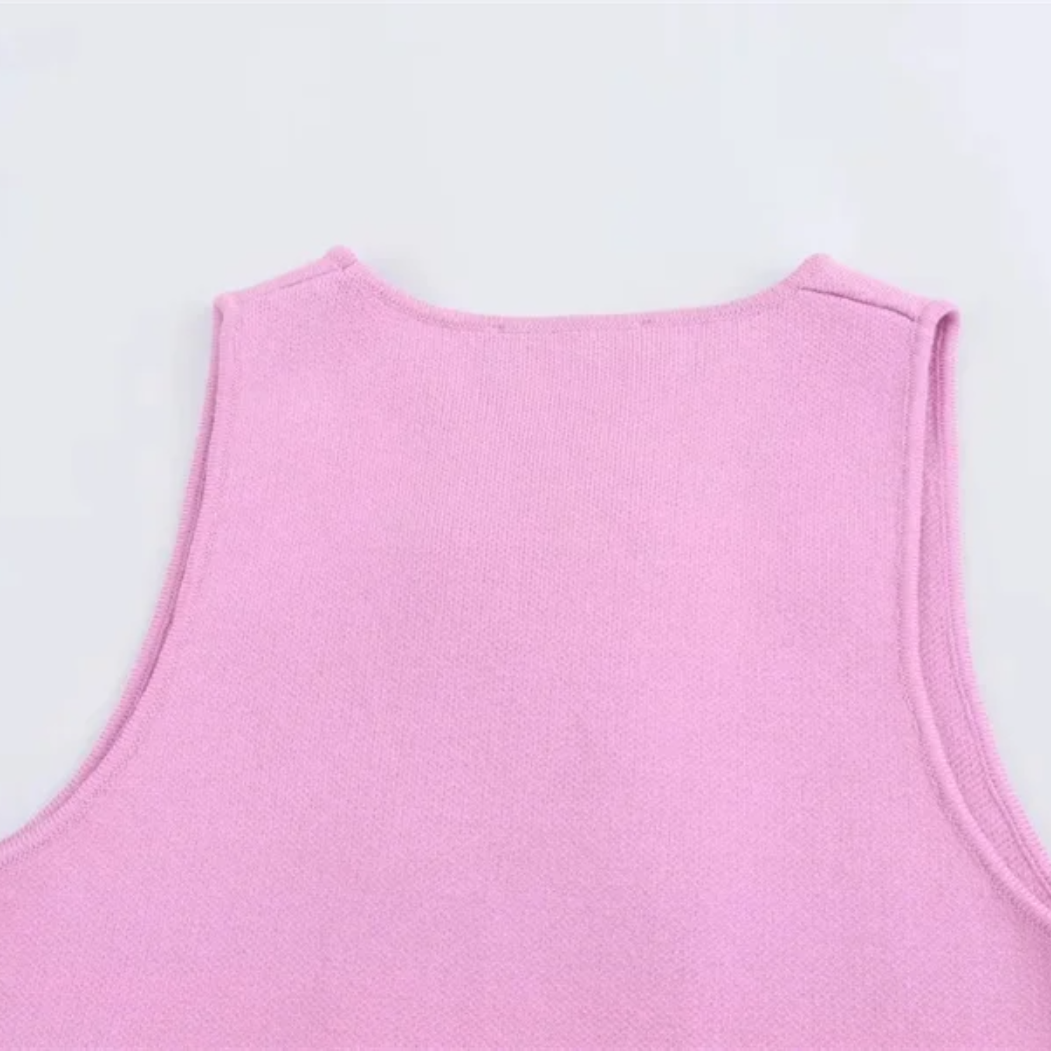 Ruby | Pink Cropped Knit Sleeveless Vest with Double Breasted Front