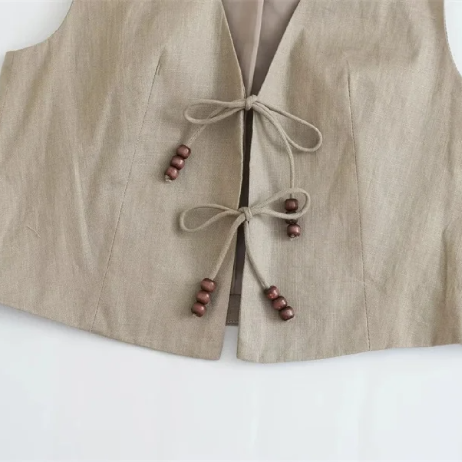 Nova | Cropped Sleeveless Vest with Beading and Tie Detail